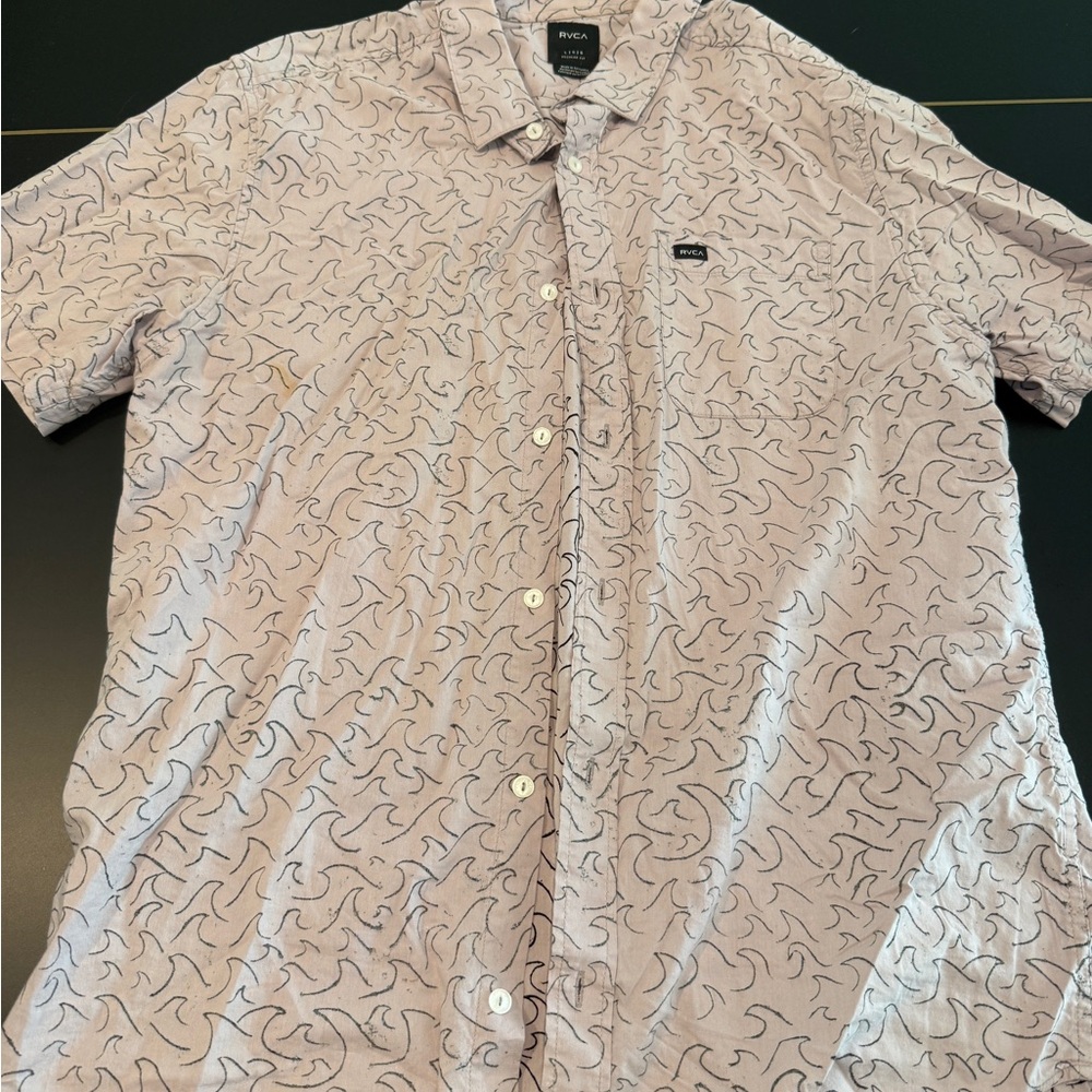 RVCA Men's Casual Shirt - Light Gray with Black Pattern